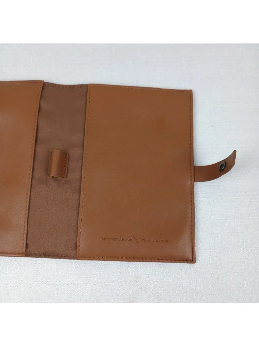 American Airlines This Is Ground Leather Travel Document Case brown snap pouch